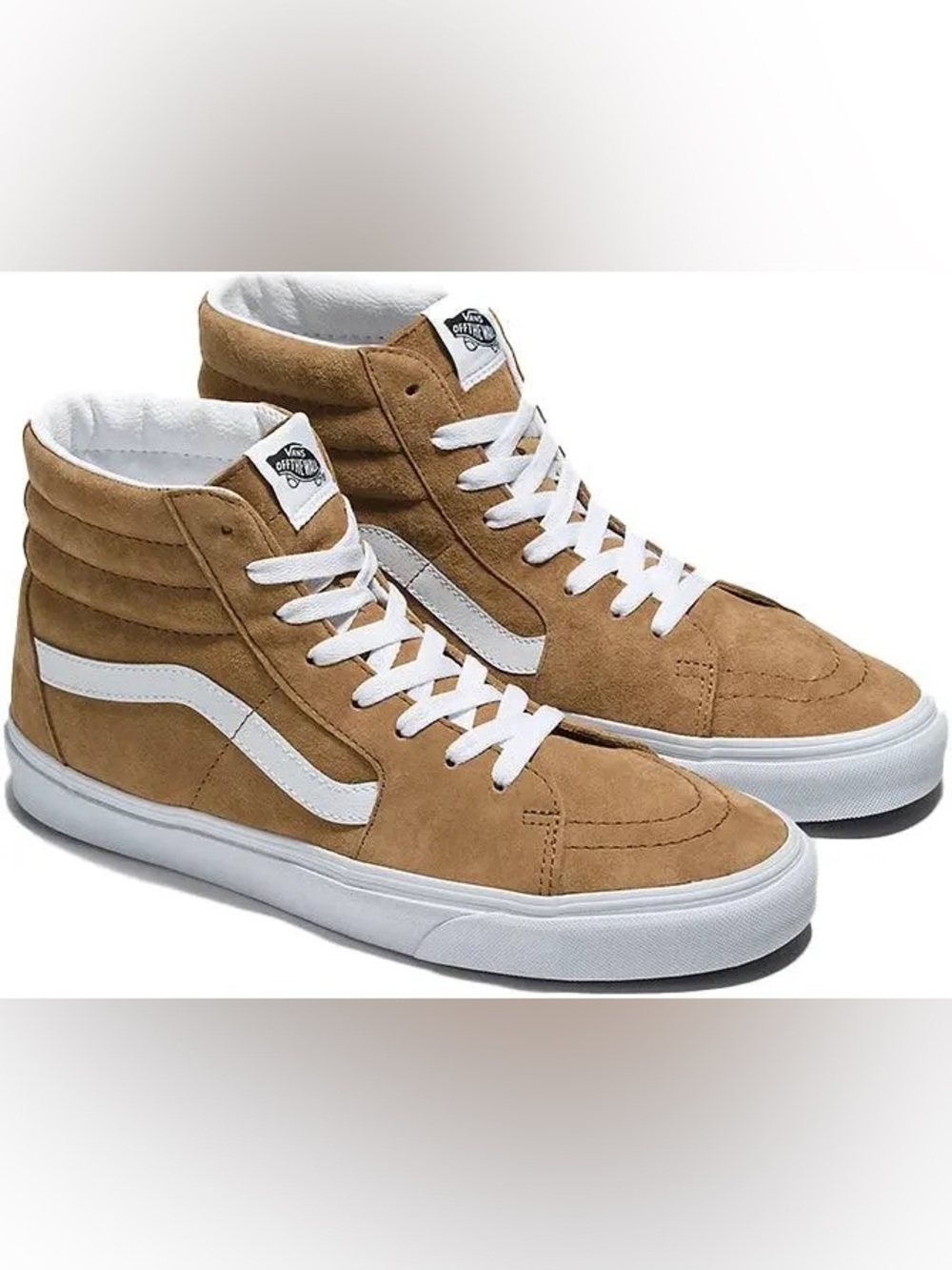 Vans Men’s Sk8-Hi Suede Sneakers in Tan with White Stripe Size 6.5M/8.0W